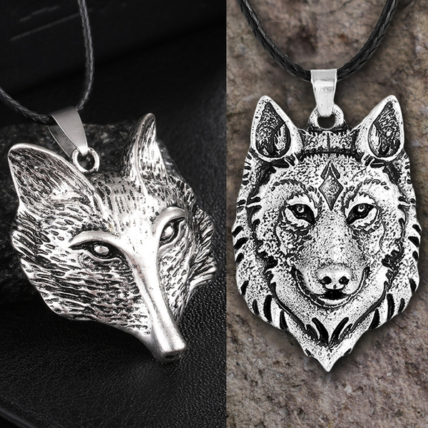 Tibetan Silver Wolf Head Pendant Necklace Amulet Animal Viking Men Gift JewelSN