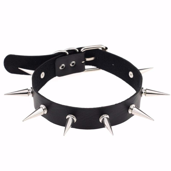 Black Spike Choker Belt Collar Women Pu Leather Goth Choker
