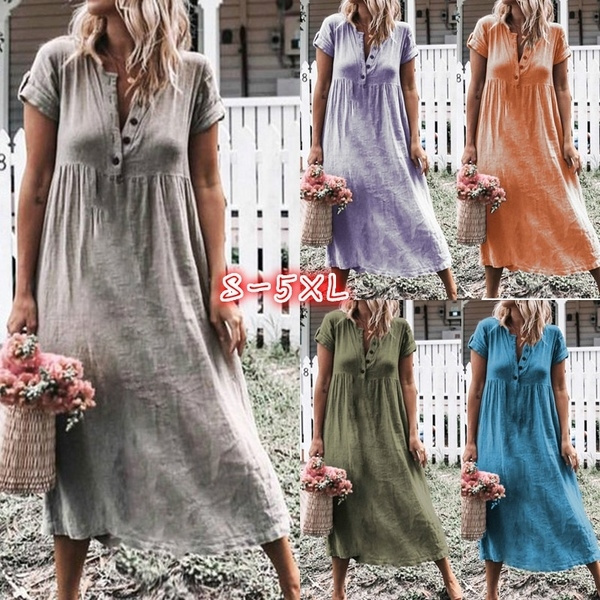 Casual Cute Cotton Dresses Women Loose Clothes 835– FantasyLinen