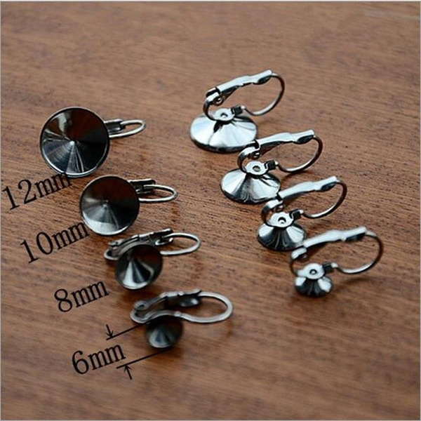 50X 12MM Lever Back Earring Jewelry Findings Flat Disco Cabochon Cameo For Beads 