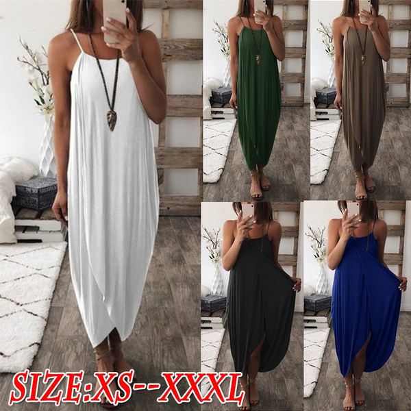 S-5XL Women Sleeveless Summer Casual Party Dress Playsuits Overall Dress Loose