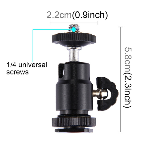 360 Degree Camera Tripod Mini Ballhead Ball Head Hot Shoe Adapter to 1/