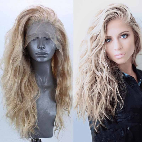 Natural Woman Blonde Long Wavy Curly Wigs Synthetic Lace Front Wig Heat  Resistant Fiber Hair for Party Wig | Wish