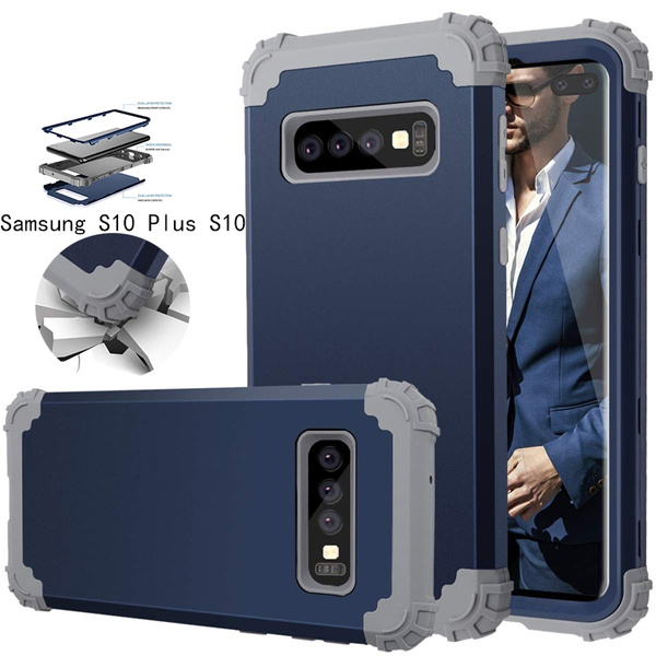 Heavy Duty Full-Body 3 in 1 Hybrid Silicone Rubber Hard Plastic Bumper  Shockproof Protective Phone Case Cover for Samsung Galaxy S10 Plus S10 E  S10 S9