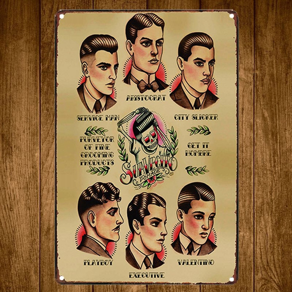 Hairstyling of the 1920-50s BARBER SHOP  VINTAGE STYLE METAL TIN SIGN POSTER