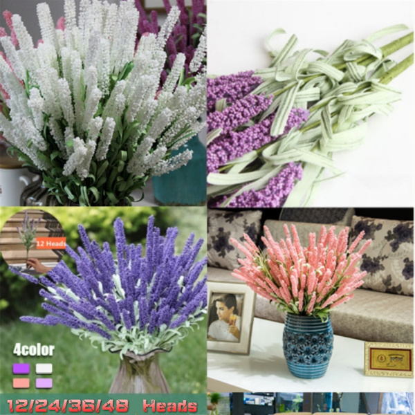 12 Heads Artificial Lavender Flower Leaves Bouquet Home Wedding Garden Decor TO 