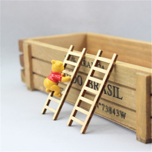 3pcs Mini Wooden Step Ladder Furniture Tools Fairy Garden Miniatures Decor 