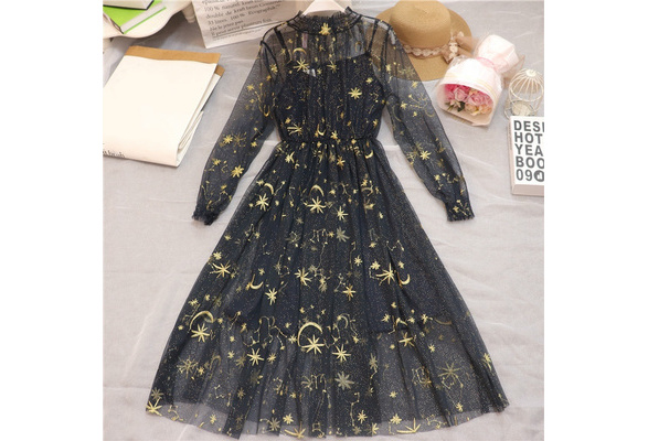 knee length dresses for ladies You're A Star Polka Dot Mesh Pink Mini Dress Pink / L main image 0