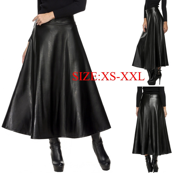 Summer Faux Leather Skirt Pleated Women 
