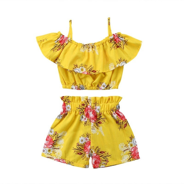 Toddler Baby Girl Summer Clothing Floral Strap Ruffle Top and Shorts Set 2 PCS Outfits