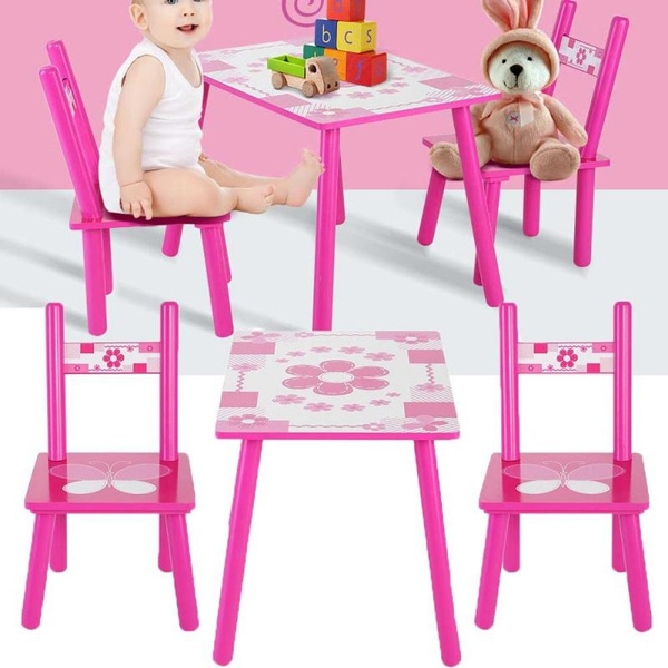 Wooden Table and Chair Set Kids Child Home School Studying Painting Holiday Gift 