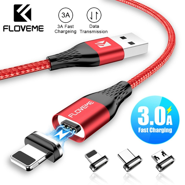 Floveme 3A Magnético USB Cable Cargador Rápido Para Micro USB Tipo C Lightning