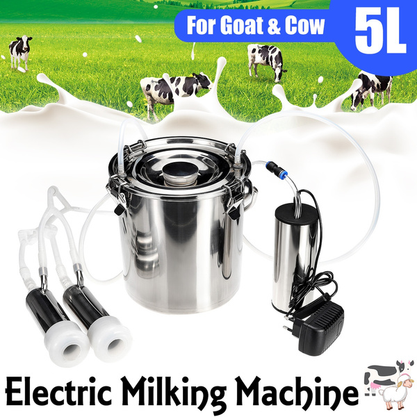 5L Electric Milking Machine Cow Goat Milker Stainless Steel Tank Double Heads 