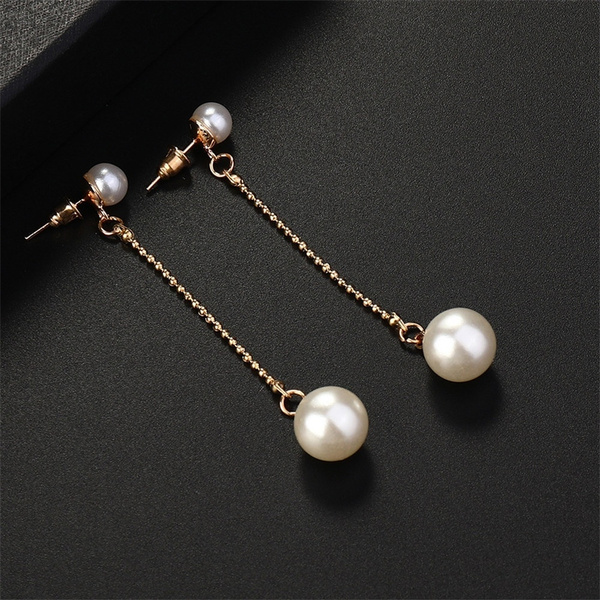 Isha Dainty Pearl Drop Chain Stud Earrings | Caitlyn Minimalist