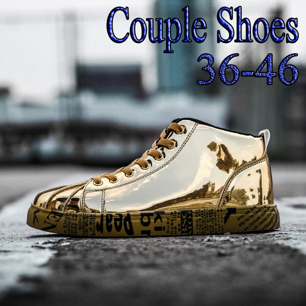 New Fashion Ankle Boot Gold Shoes Hip hop Shoes Couple Shoes 36 46