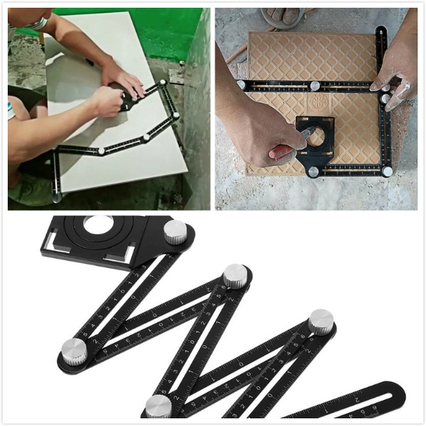 NFRADFM 6 Folding Ruler Tile Hole Positioning Multi Template Angle Rulers with Drill Guide Locator Tool Ruler 