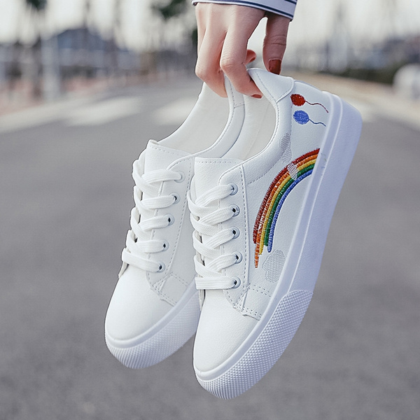 White shoes hot sale rainbow sole