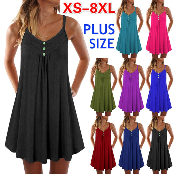 Kirbaez Womens Casual Sleeveless Round Neck Solid Color Pleated Mini Tank Dress Beach Sundress Evening Party Cocktail 