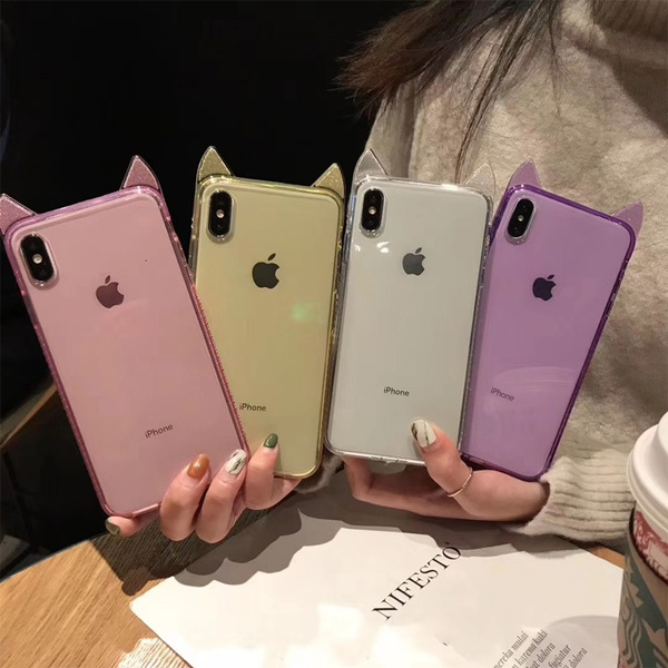 Cat ear Phone Cases for iPhone Xs Max iPhone 8 7 6 diamond Silicone cases Ultra Soft TPU cover for iPhone Xr Xs X 6 7 8 Plus Case Cover