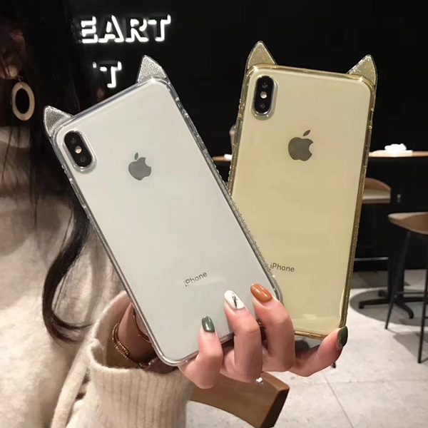 Cat ear Phone Cover for iPhone Xr diamond Silicone cases Ultra Soft TPU cover for iPhone XsMax Xs X 6 7 8 Plus Case for iPhone 8 7 6 Cases