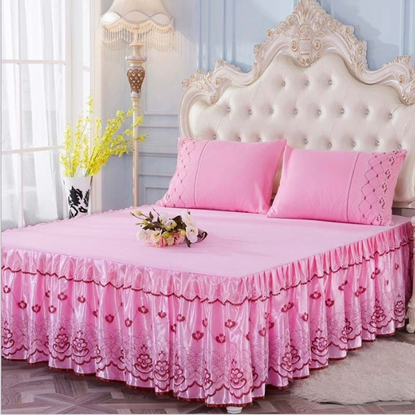Silk Double Bed Skirt Lace, Pink Twin Bed Skirt