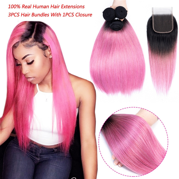 pink human hair extensions