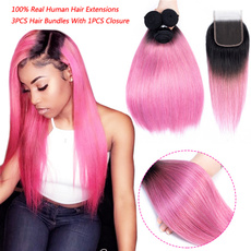pink, hair, 3pcshair1closure, humanhairbundleswithlaceclosure