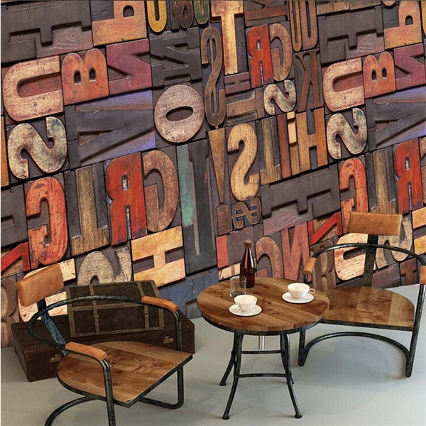 3D stereoscopic wood alphabet wallpaper living room tv wall bedroom ...