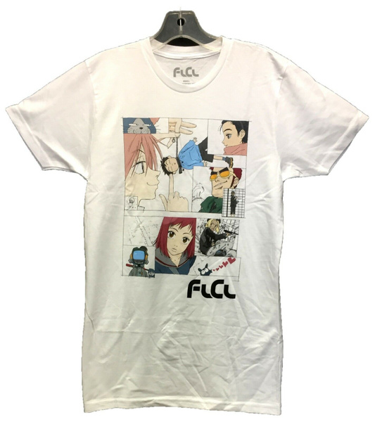 FLCL Men's Japanese Anime Cartoon Series Panel T-Shirt White New