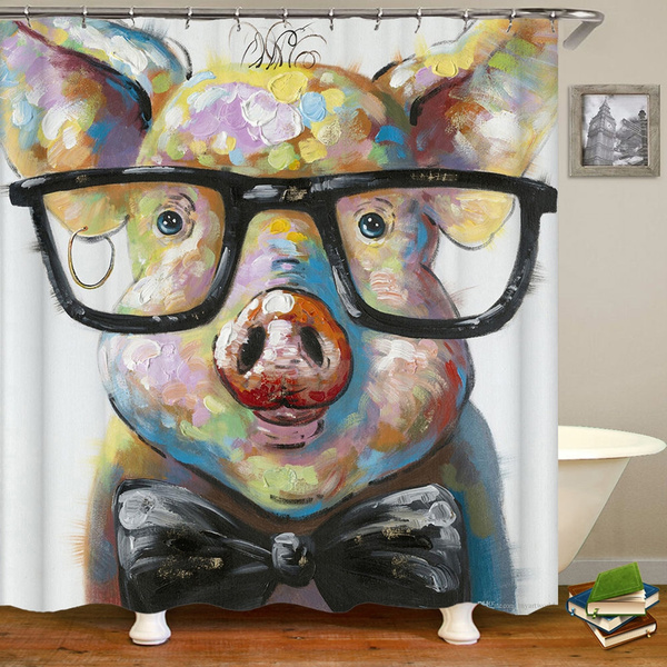 Cute Funny Pig Print Shower Curtain, Pig Shower Curtain