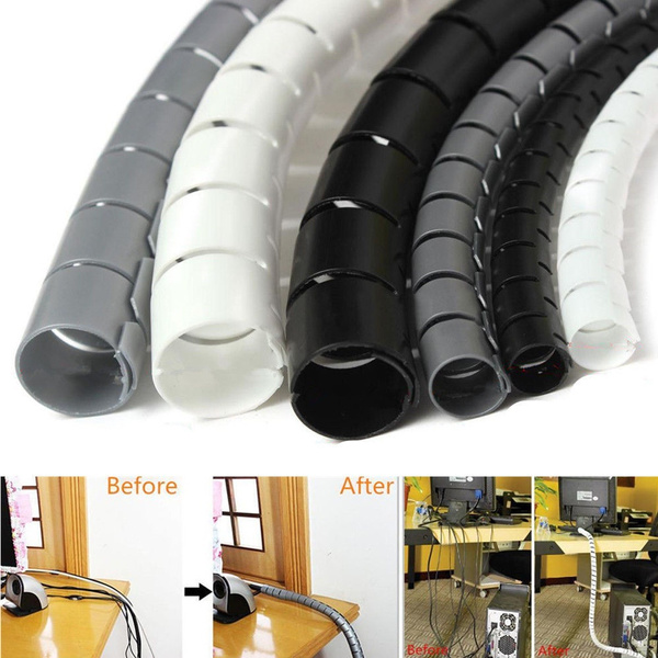 Black White Spiral Cable Wrap Organizer Plastic Cover for Electrical Wires  Cable