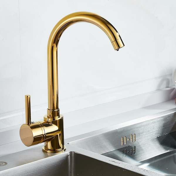 Brushed Brass Gold Modern Luxury Kitchen Sink Tap Hot and Cold Mixer Faucet 
