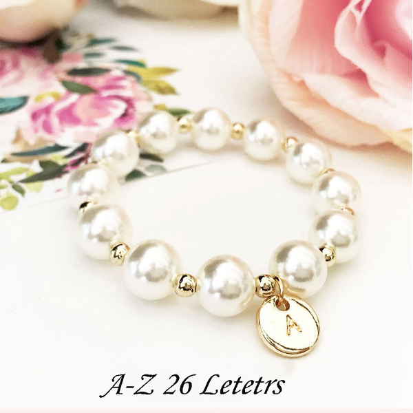 AZ Flower Girl Bracelet ,Personalized Flower Girl Bracelet ,Pearl