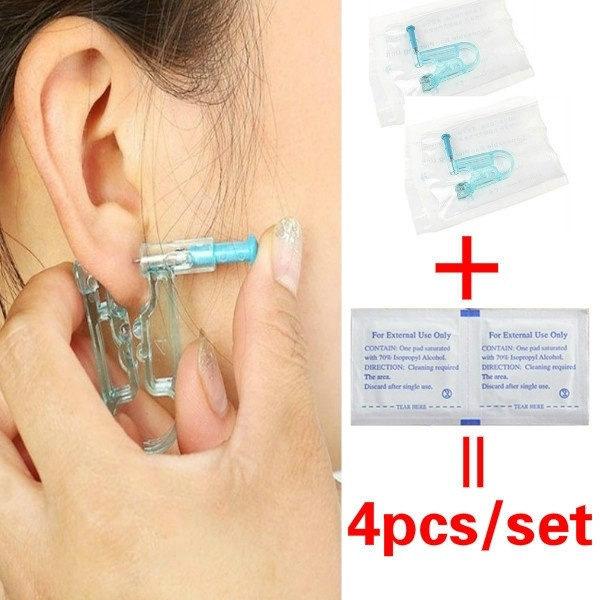 4pcs/set New Safety Disposable Sterile Ear Studs Piercer Painless Ear Nose Piercing  Tools Piercing Gun Kit with Alcohol Pad