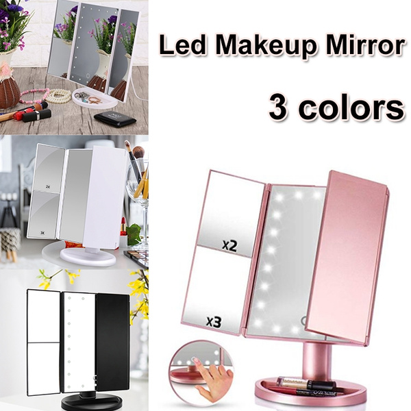 Mode Tabletop Makeup Mirror 180 Degree, Lighted Tabletop Tri Fold Vanity Mirror With Led Lights