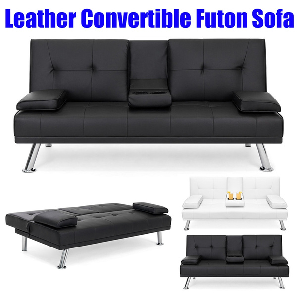 Faux Leather Convertible Futon Sofa Bed, Leather Sofa Futon