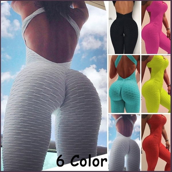 Women Hollow Lift The Hips Bodysuit Jumpsuit Trousers Anti Cellulite Compression Leggings Yoga Pants Sets Wish