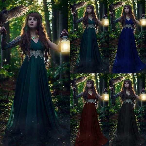 Plus Size Women's Fashion Medieval Long Sleeve Dress Cosplay Renaissance  Floor Length Dress Vintage Gothic Maxi Dress | Wish