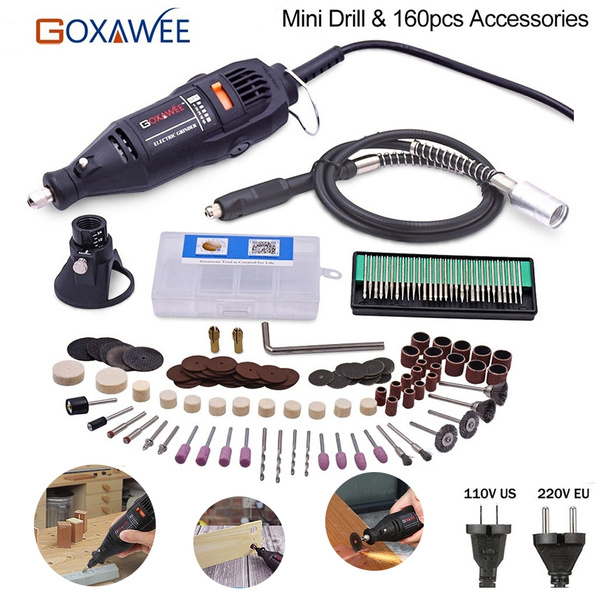1 Set 110V/220V Variable Speed Mini Grinder Power Tools Electric Mini Drill  with Flex Shaft 160Pcs Rotary Tools Accessories For DREMEL Wood Jade Stone