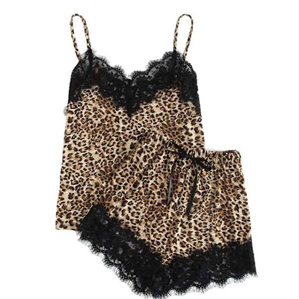 Fashion Women And Girls Cute Lace Leopard Print Underwear And Shorts Pajama  Set