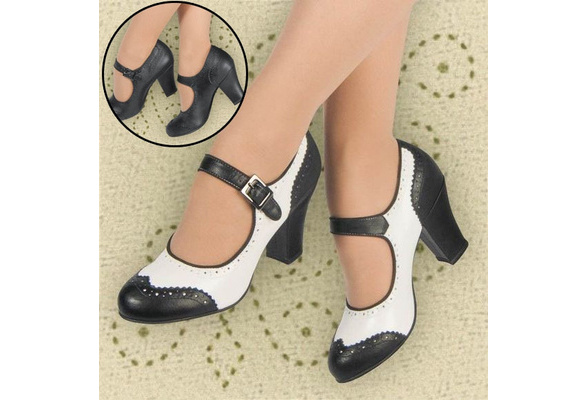 Women Plus Size Mary Jane Dance Shoes Low Heel Ladies Vintage