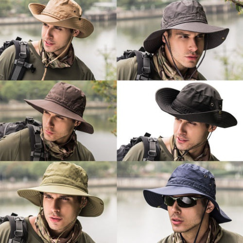 Outdoor Mens Sunhat Topee Cap Wide Brim Military, Unisex Fishing Hiking  Camping Hats