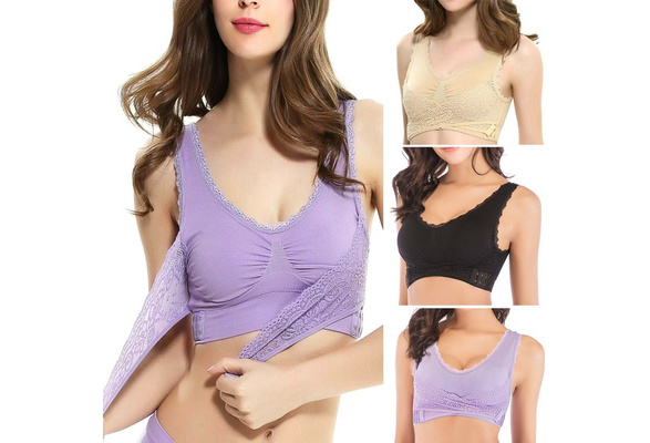 MGhome Wireless Front Cross Side Buckle Lace Lift Bra Breathable for Sports Yoga Running 