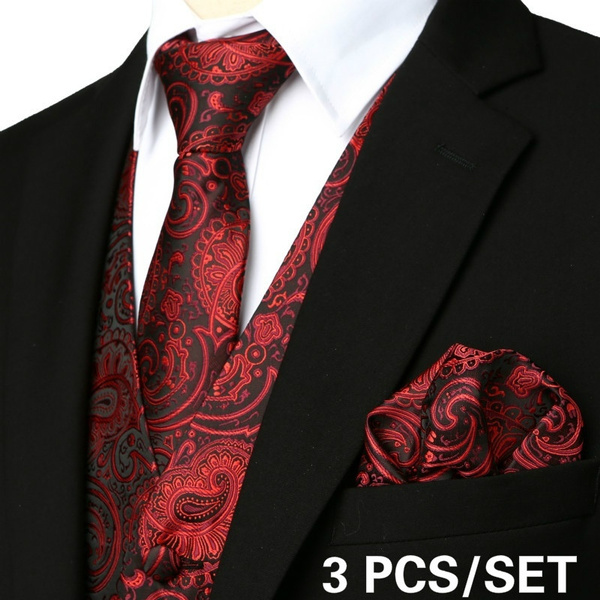 Men's Retro Suit Tuxedo 3 Pc Dress Vest Necktie Hanky Peach S,M,L,XL,2XL,3XL 