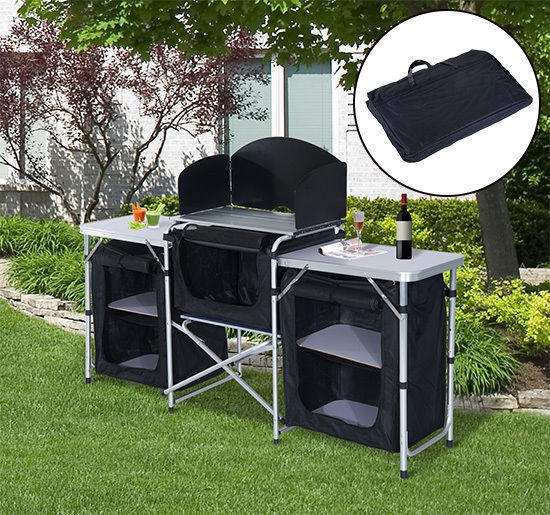 Camping Kitchen Picnic Cabinet Table Portable Folding Cooking Storage Rack Alu Wish Camping Kitchen Picnic Cabinet Table, Portable Outdoor Table And Storage Cabinet