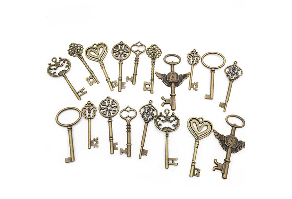 60 Bronze Silver Heart Skeleton Key Charms Pendant Steampunk Jewelry DIY