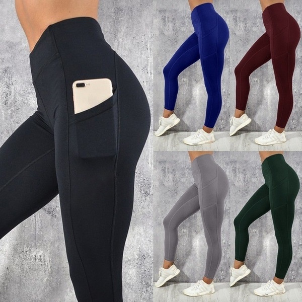 2019 New Fashion Women Leggings Slim Fit Yoga Running Pants with Pocket Gym  Fitness Leggings Workout Pants