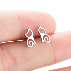1 Pair Minimalist Hollow Cat Stainless Steel Stud Earring Cute Animal Jewelry for Women Girl Tiny Jewelry