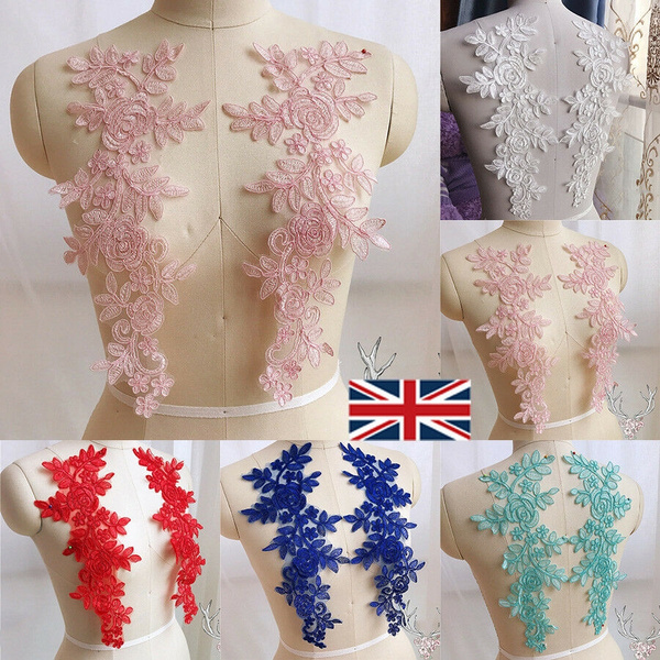 1 Pair Applique Lace Trim Embroidery Sewing Motif  DIY Wedding Bridal Crafts