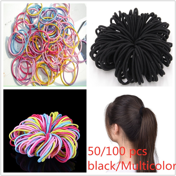 Black or Multicolor Hair Band Thick Rubber Bands Hair Elastics Bands(50/100pcs)  | Wish